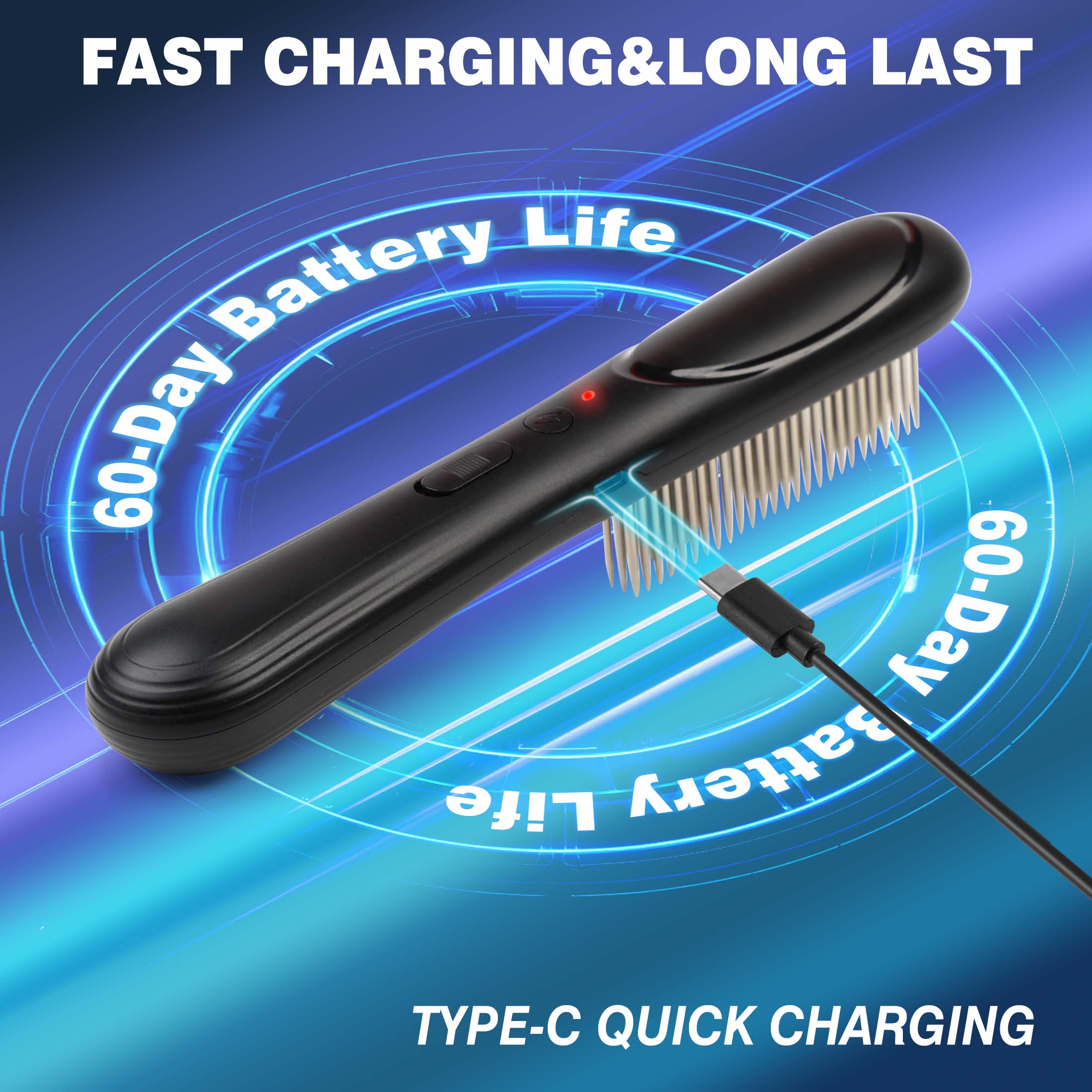 Petjoy Electric Flea Comb for Dogs & Cats with Long Hair，Flea Brush for Dogs-3-Row Stainless Steel Detection Tool with Manual Cleaning Brush | Electric Negative Ion Grooming Comb ,Black