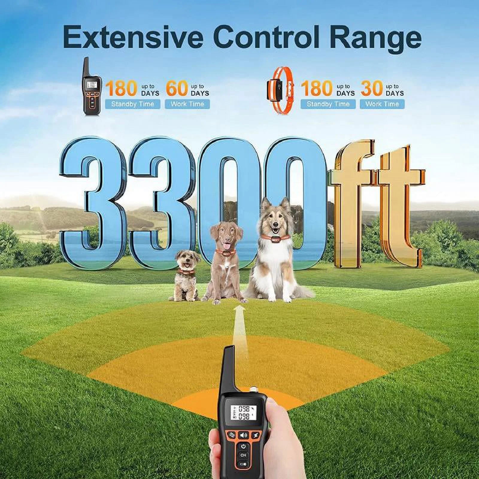 Petjoy Dog Shock Collar for Large Medium Small Dogs,3300FT Range Dog Training Collar, Dog Bark Collar with Remote,3 Modes-Beep,Vibration&Shock,IPX7 Waterproof, Rechargeable Electronic Dog Collar