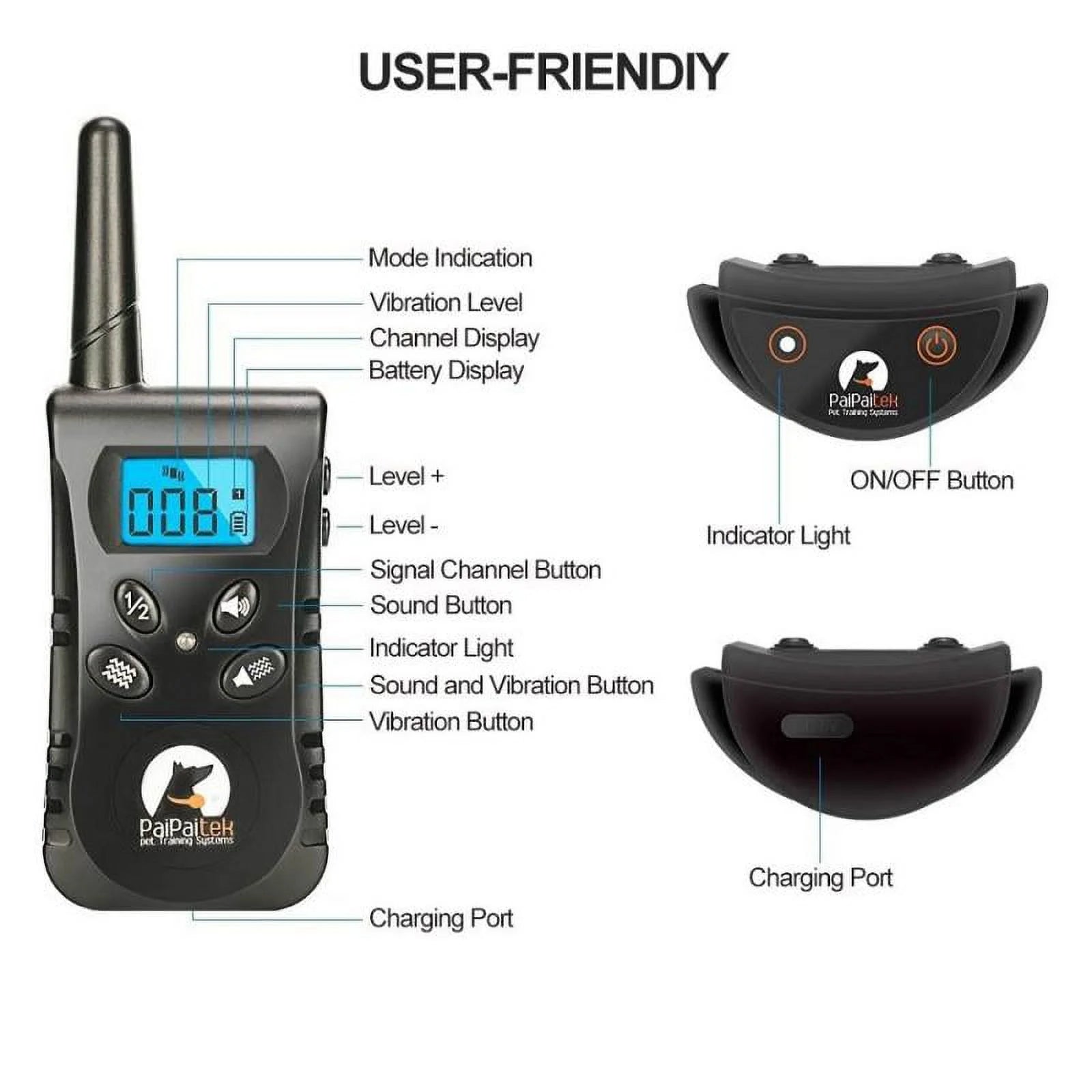 Petjoy Dog Shock Collar for 2 Dogs,Dog Training Collar with Remote,Rechargeable&Waterproof Vibration Dog Collar with Remote,1600Ft Range Dog Bark Collar for Small Medium Large Dog,Blue&Red Nylon
