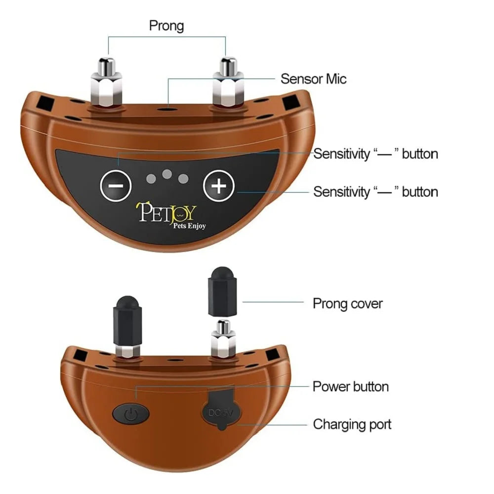PetJoy Dog Bark Collar,Shock Anti Bark Collar with Beep & Shock,5 Levels,for Dogs 5-120lbs,Waterproof,Brown
