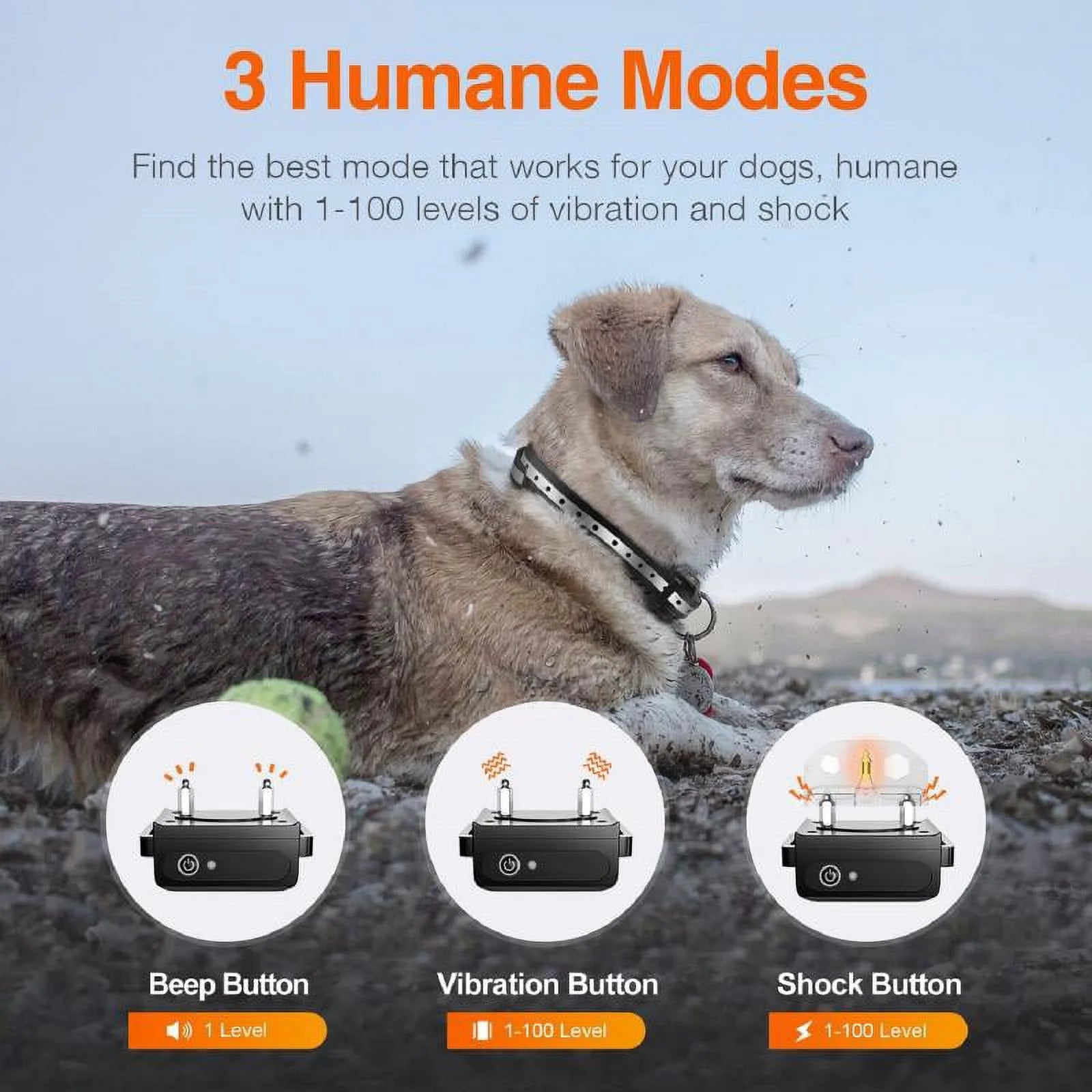 Petjoy Dog Shock Collar for Large Medium Small Dogs,3300FT Range Dog Training Collar, Dog Bark Collar with Remote,3 Modes-Beep,Vibration&Shock,IPX7 Waterproof, Rechargeable Electronic Dog Collar