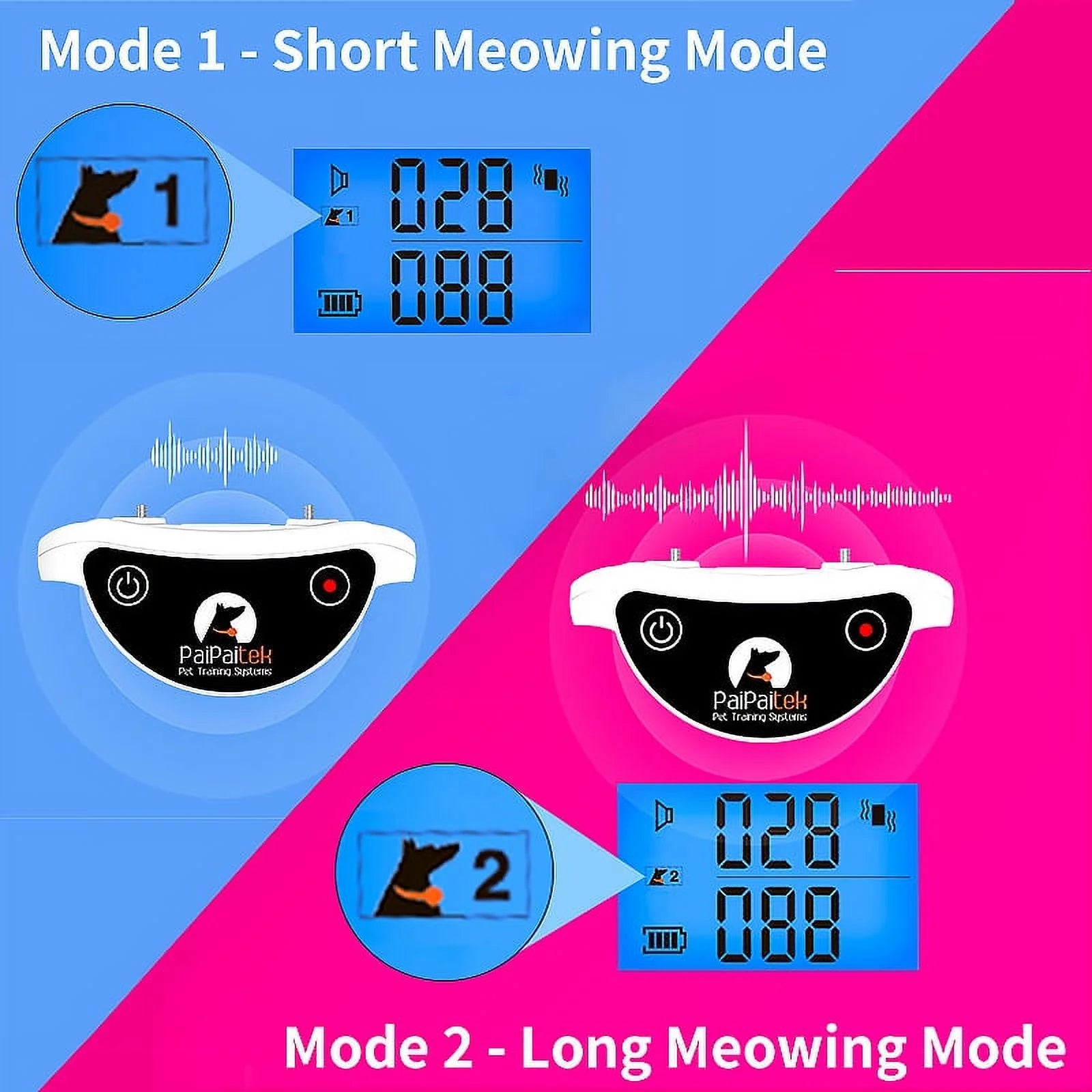 PetJoy Cat Shock Collar with Remote,Cat Training Collar for Cat,Cat Meow Collar with 2 Modes Remote Training and Auto Anti-Meow,Safe and Helpful,Pink