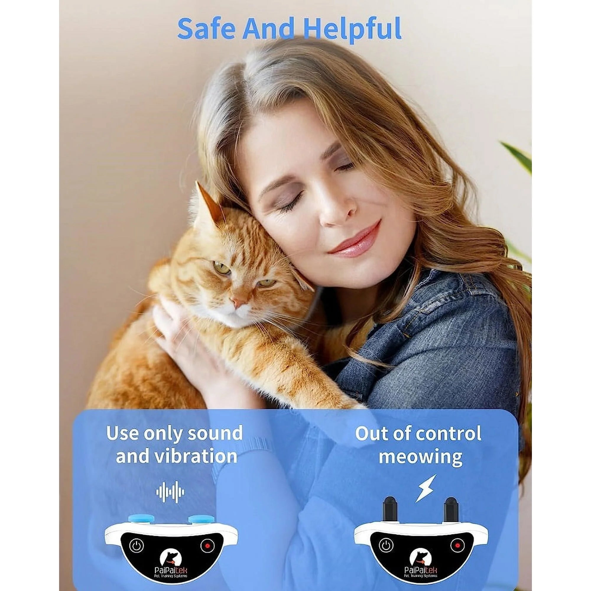 PetJoy Cat Shock Collar with Remote,Cat Training Collar for Cat,Cat Meow Collar with 2 Modes Remote Training and Auto Anti-Meow,Safe and Helpful,Pink
