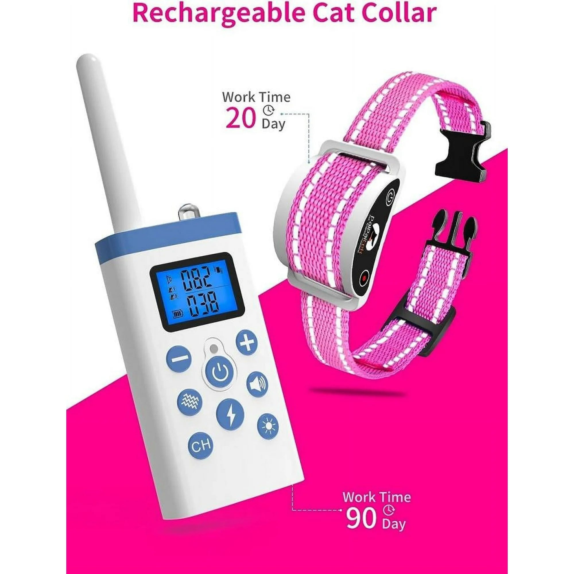 PetJoy Cat Shock Collar with Remote,Cat Training Collar for Cat,Cat Meow Collar with 2 Modes Remote Training and Auto Anti-Meow,Safe and Helpful,Pink