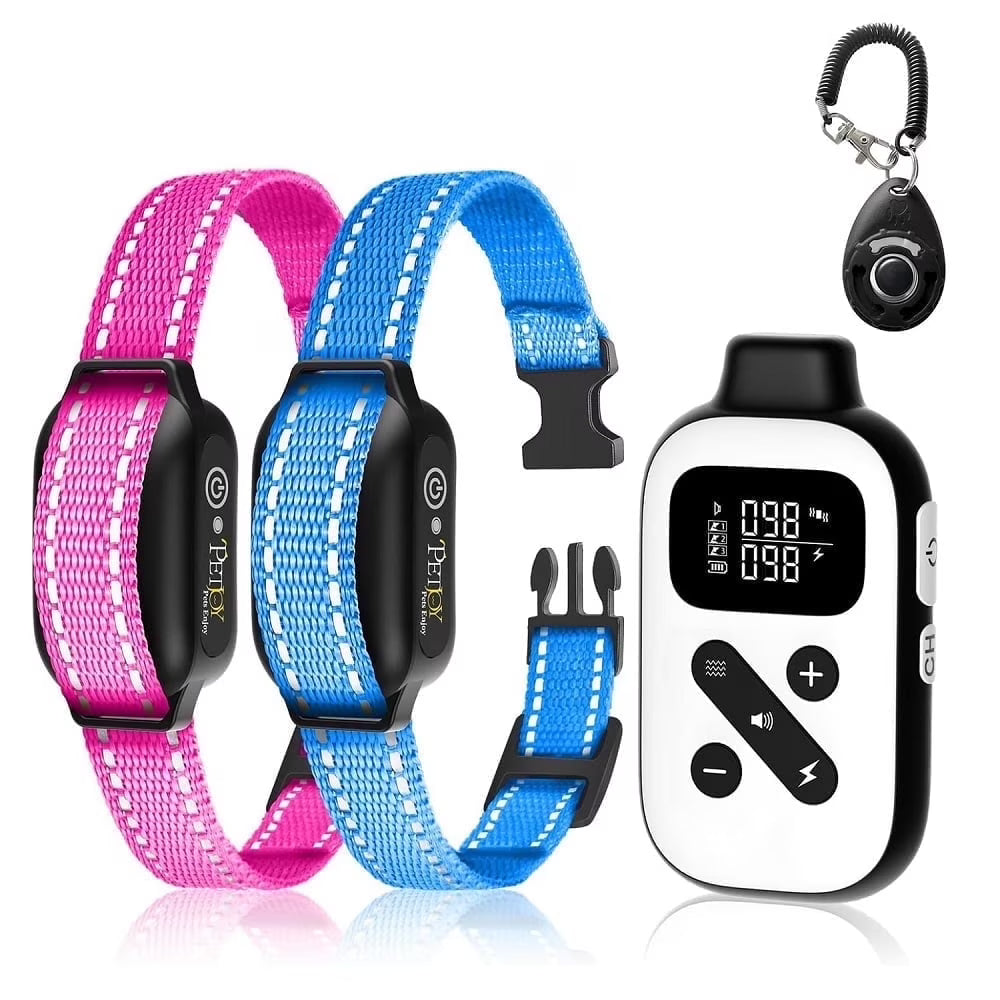Petjoy Dog Training Collars for 2 Dogs,Shock Collar with Remote for Medium Large Dogs, Rechargeable Auto Bark Collar, 3 Training Mode, Remote Range 2800 Ft,IPX7 Waterproof