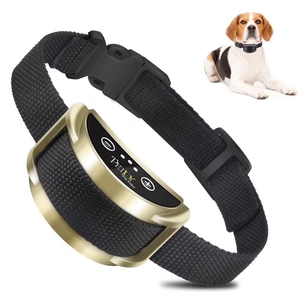 Petjoy Dog Bark Collar,Shock Anti Bark Collar with Beep & Shock,5 Levels,for Dogs 5-120lbs,Waterproof,Gold