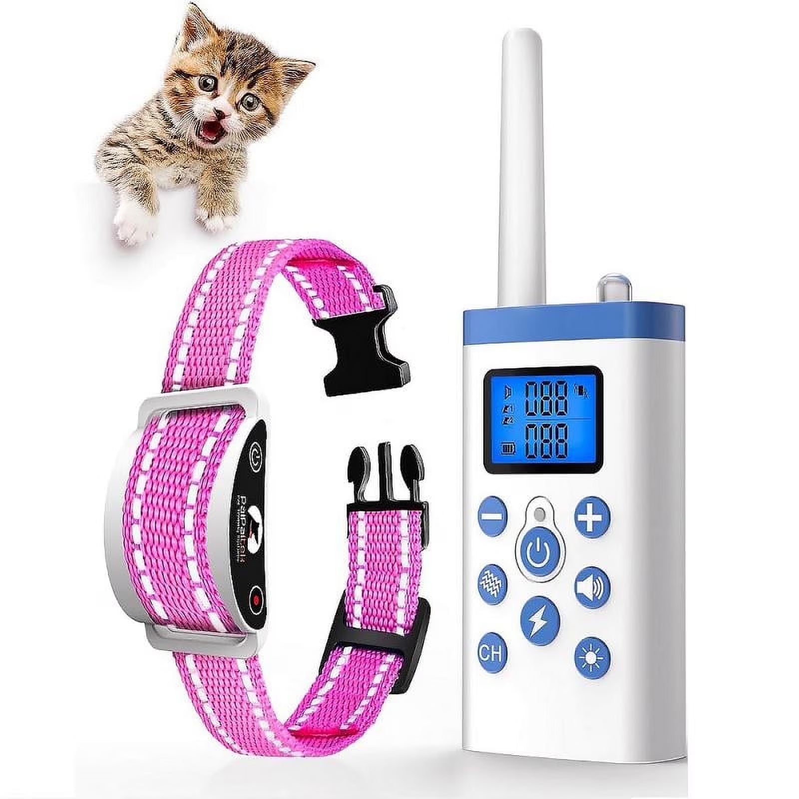 PetJoy Cat Shock Collar with Remote,Cat Training Collar for Cat,Cat Meow Collar with 2 Modes Remote Training and Auto Anti-Meow,Safe and Helpful,Pink