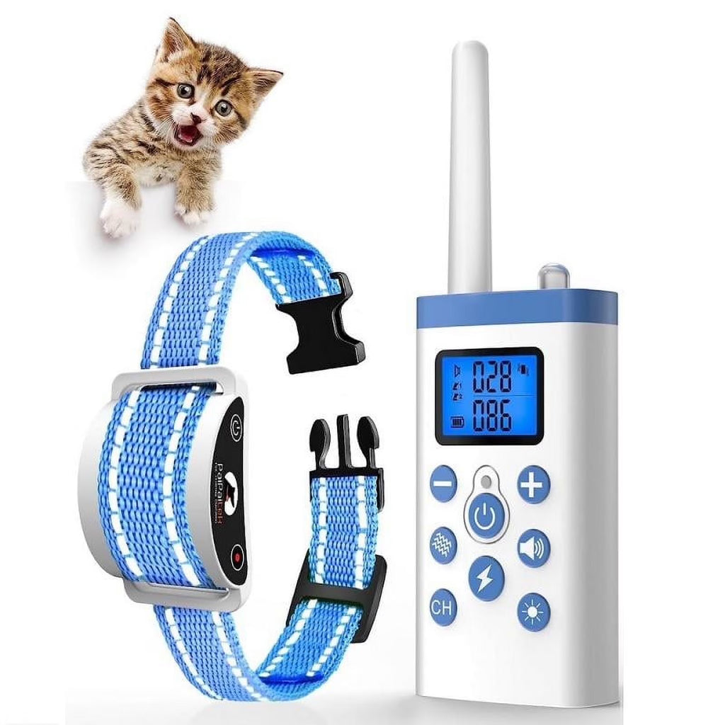 PetJoy Cat Training Collar,Cat Shock Collar with Remote Training Cat Stop Meowing,Remote Control/Automatic Anti-Meow for Cats,Safe and Effective,Blue
