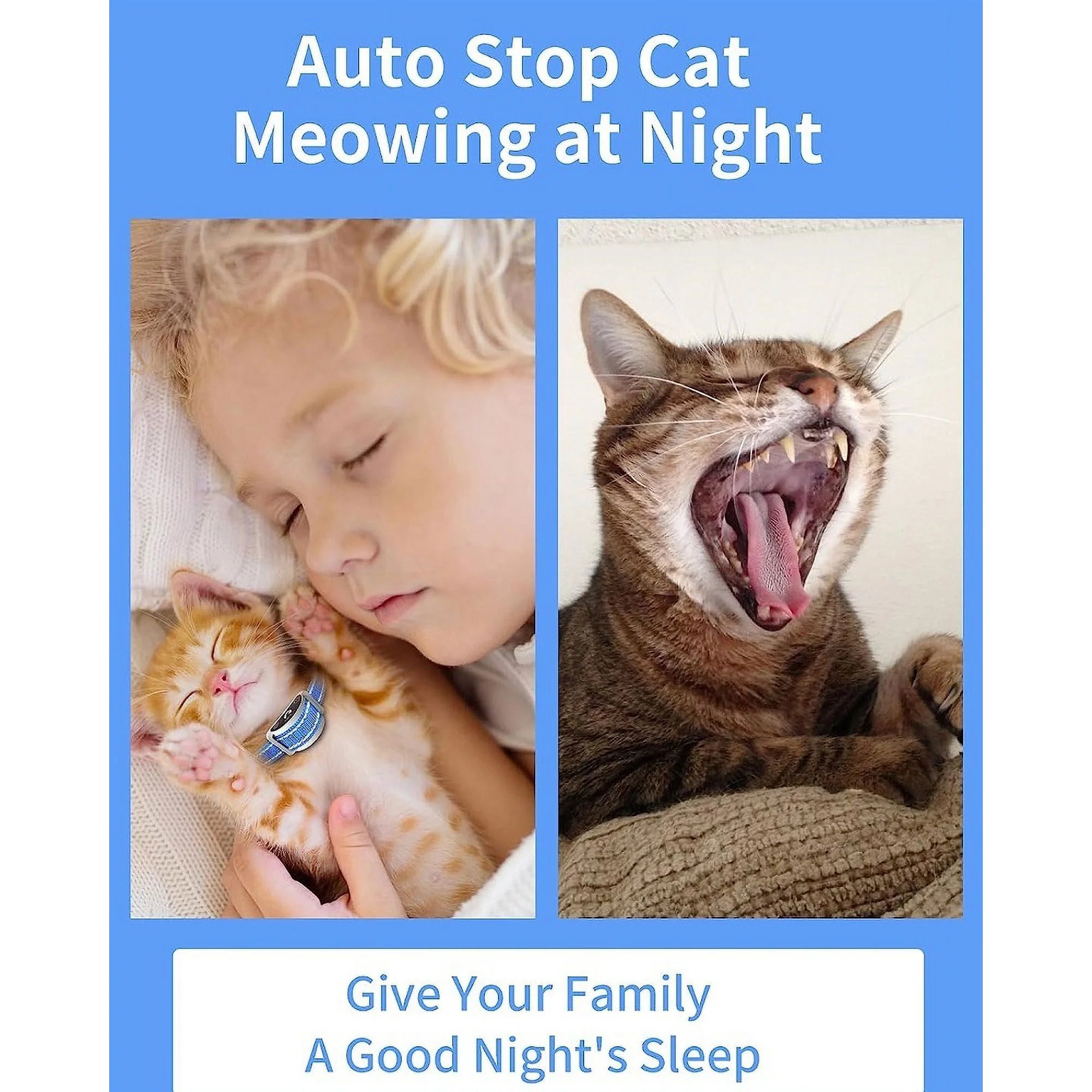PetJoy Cat Training Collar,Cat Shock Collar with Remote Training Cat Stop Meowing,Remote Control/Automatic Anti-Meow for Cats,Safe and Effective,Blue