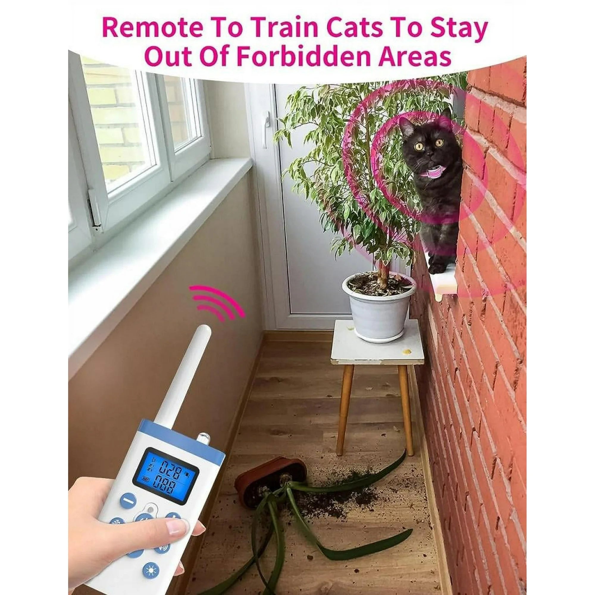 PetJoy Cat Shock Collar with Remote,Cat Training Collar for Cat,Cat Meow Collar with 2 Modes Remote Training and Auto Anti-Meow,Safe and Helpful,Pink