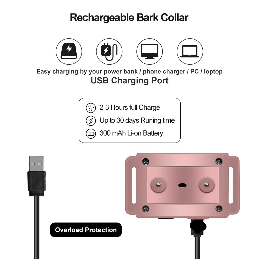 Petjoy Dog Bark Collar,Shock Anti Bark Collar with Beep & Shock,5 Levels,for Dogs 5-120lbs,Waterproof,Pink