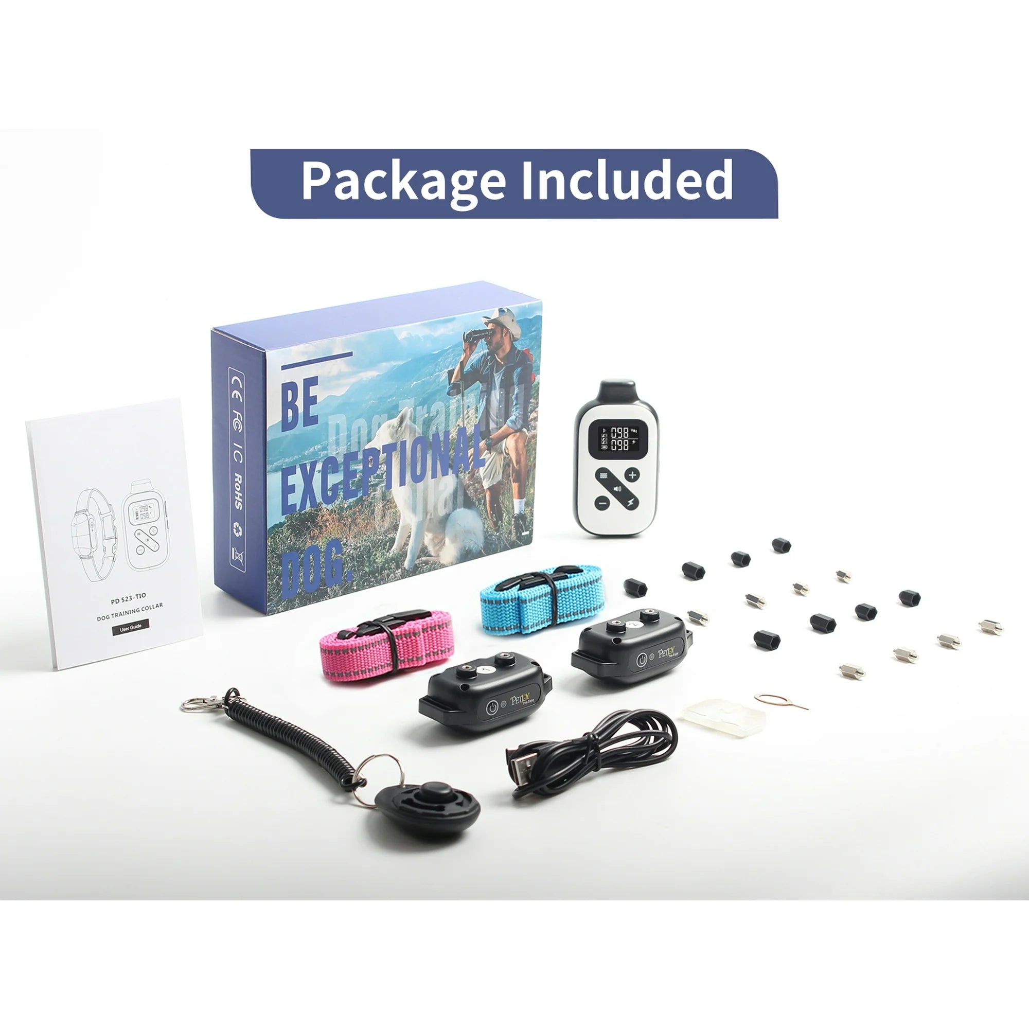 Petjoy Dog Training Collars for 2 Dogs,Shock Collar with Remote for Medium Large Dogs, Rechargeable Auto Bark Collar, 3 Training Mode, Remote Range 2800 Ft,IPX7 Waterproof