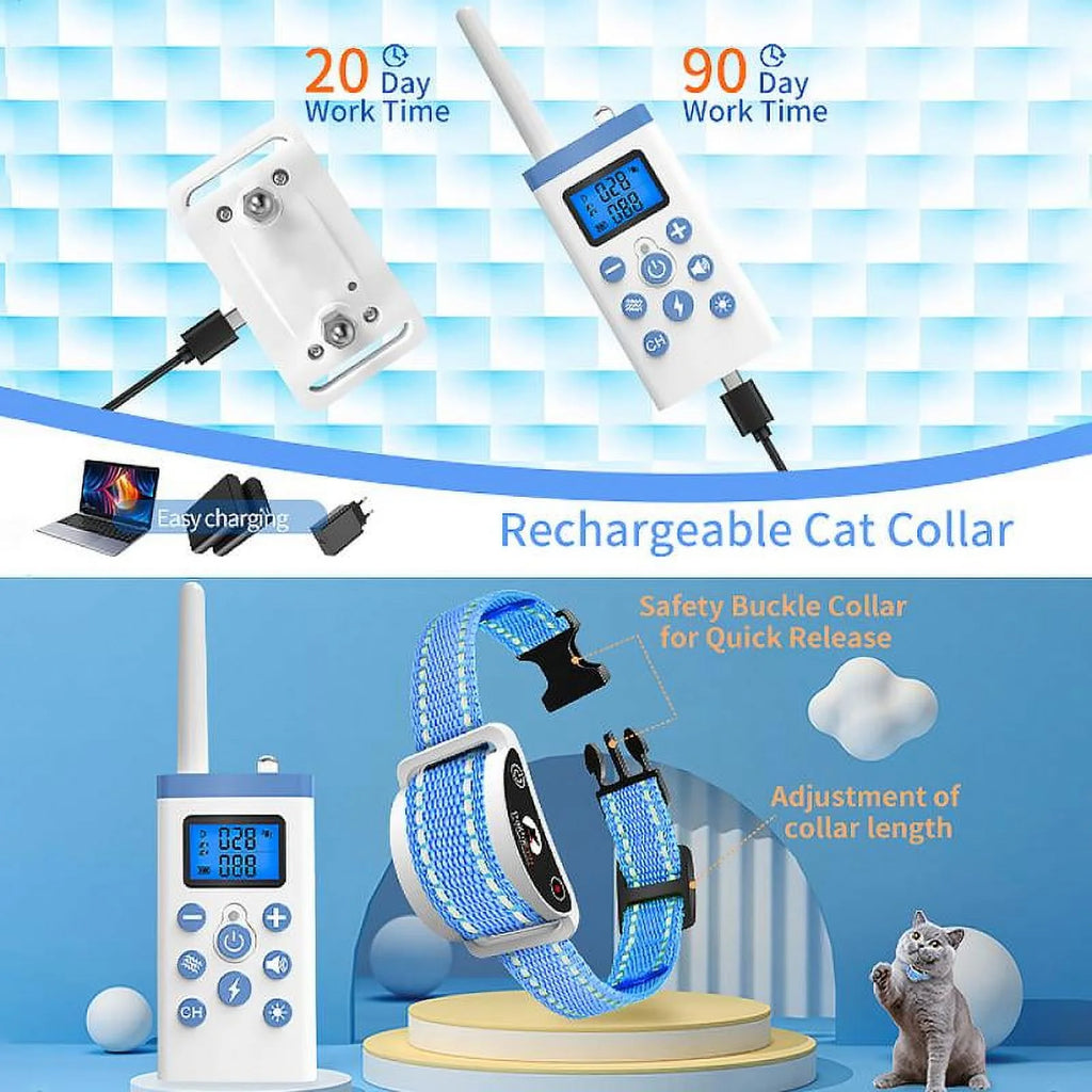PetJoy Cat Training Collar,Cat Shock Collar with Remote Training Cat Stop Meowing,Remote Control/Automatic Anti-Meow for Cats,Safe and Effective,Blue