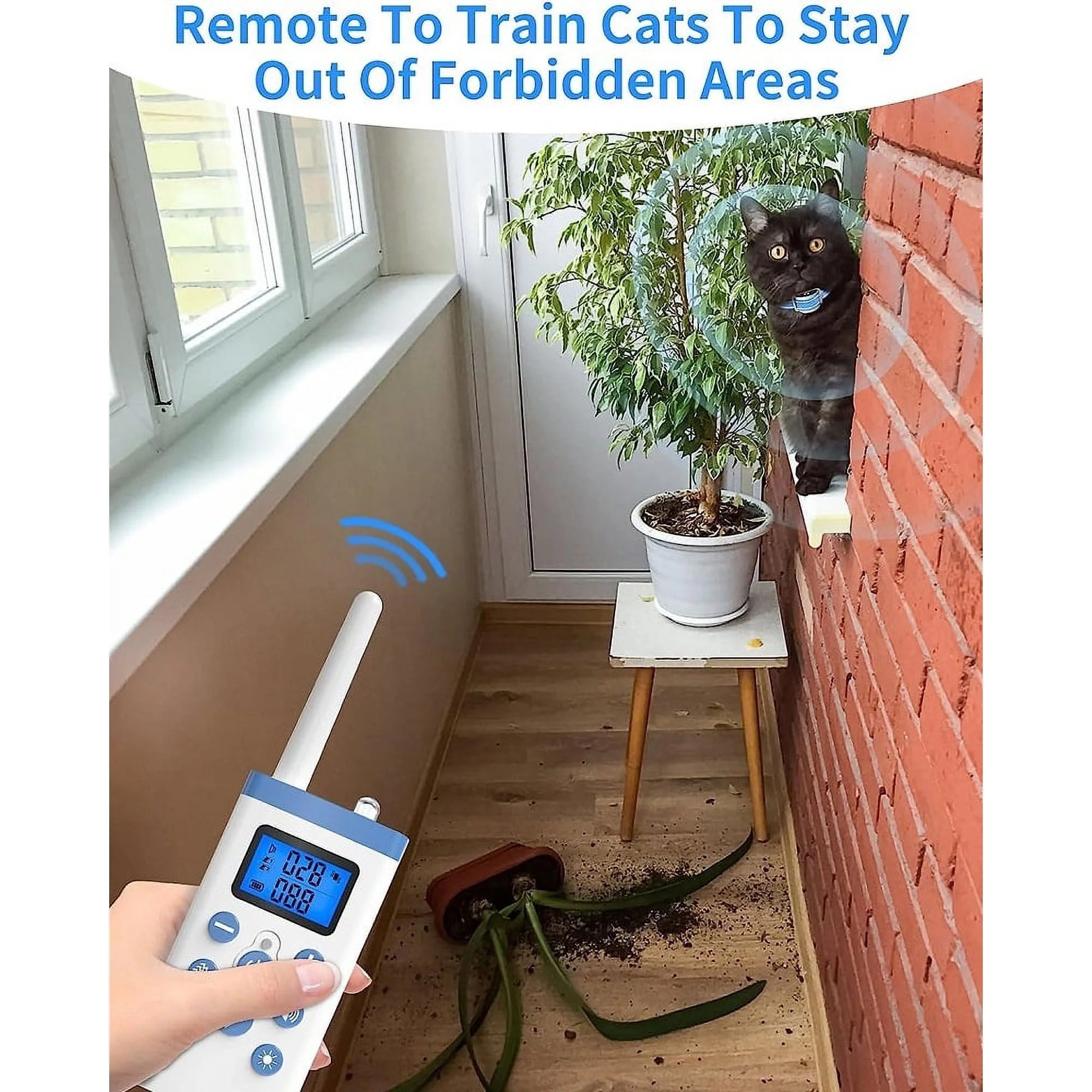 PetJoy Cat Training Collar,Cat Shock Collar with Remote Training Cat Stop Meowing,Remote Control/Automatic Anti-Meow for Cats,Safe and Effective,Blue