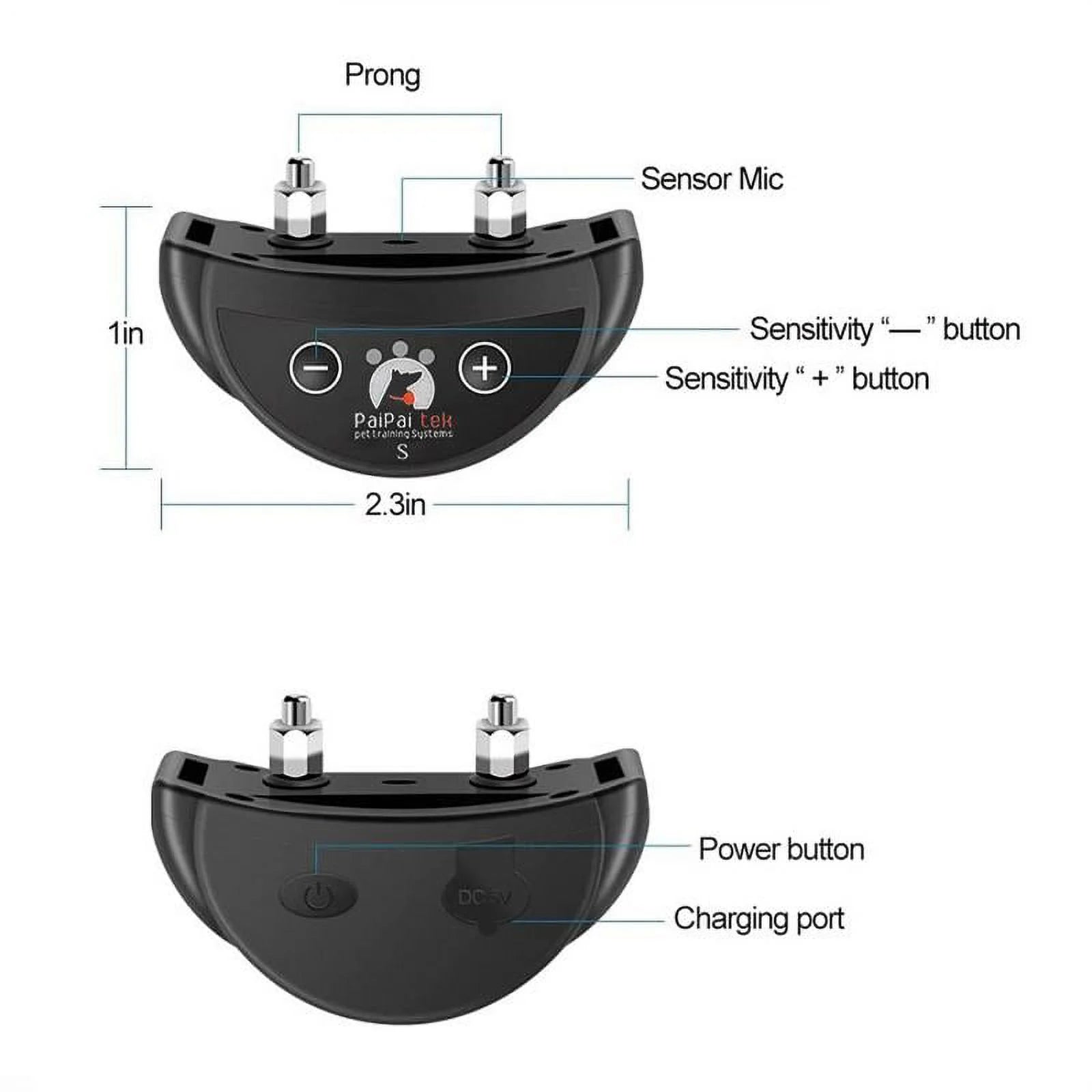 PetJoy PD 258S Adjustable Sensitivity Anti Bark Collar with Beep & Shock, Black (2 Pack)