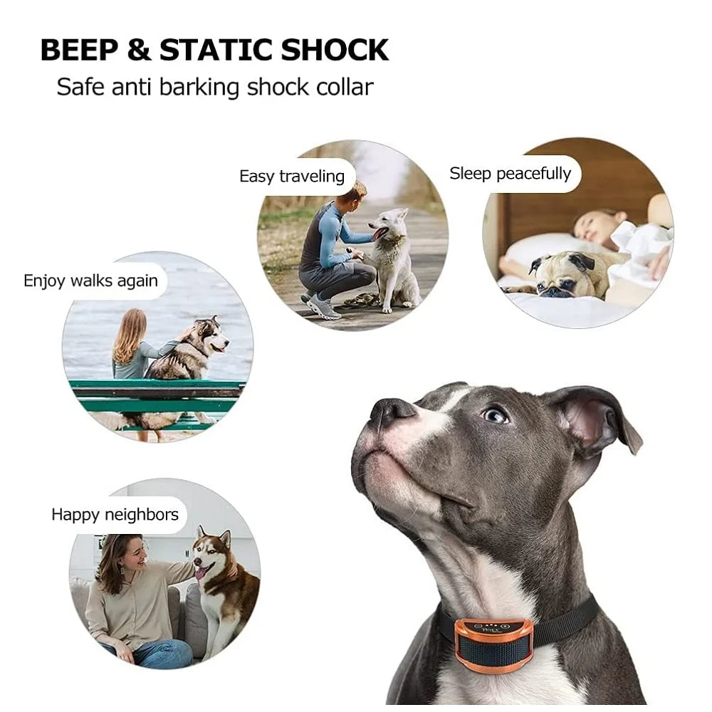 PetJoy Dog Bark Collar,Shock Anti Bark Collar with Beep & Shock,5 Levels,for Dogs 5-120lbs,Waterproof,Brown