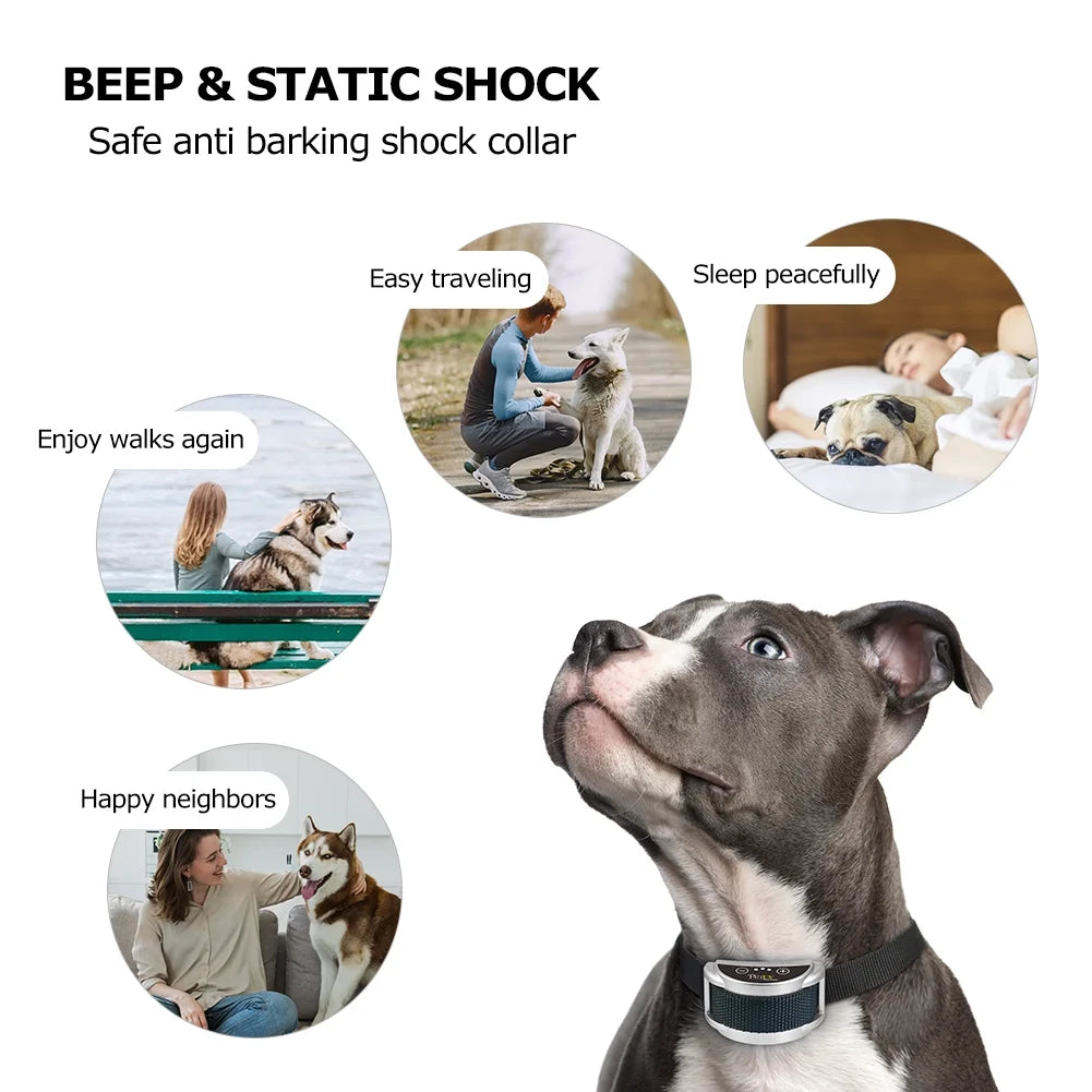 PetJoy Dog Bark Collar,Shock Anti Bark Collar with Beep & Shock,5 Levels,for Dogs 5-120lbs,Waterproof,Siver